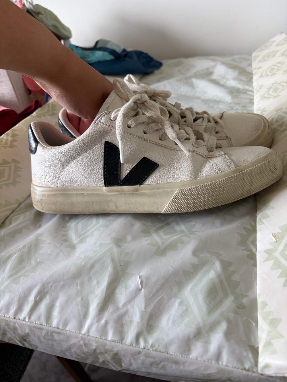 Veja Women’s White Leather Sneakers with Black V Logo